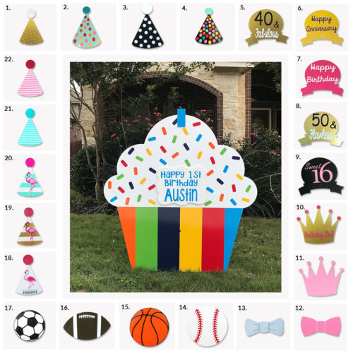 Cupcake with Toppers, Birthday and Birth Announcement Yard Stork Sign in The Woodlands, Spring, Kingwood, TX